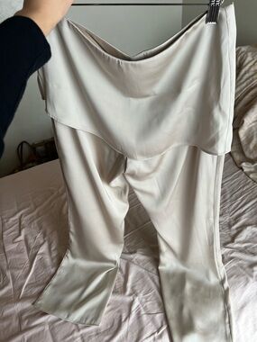 H&M Cream Wide-Leg High-Rise Satin Pants